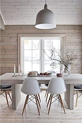 2xhome Set of 4 White Mid Country Modern Molded Shell Designer Assemble Plastic Side No Arms Wheels Armless Chairs Natural Wood Wooden Eiffel Dining Room Bedroom Kitchen Accent Office DSW, - Thumbnail 4