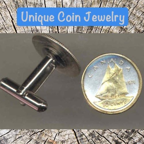 Silver &amp; Gold Authentic Canadian 10 cent Sail boat Coin Cufflinks - Canadian Christmas Gift for Him / 10 year Anniversary Gif