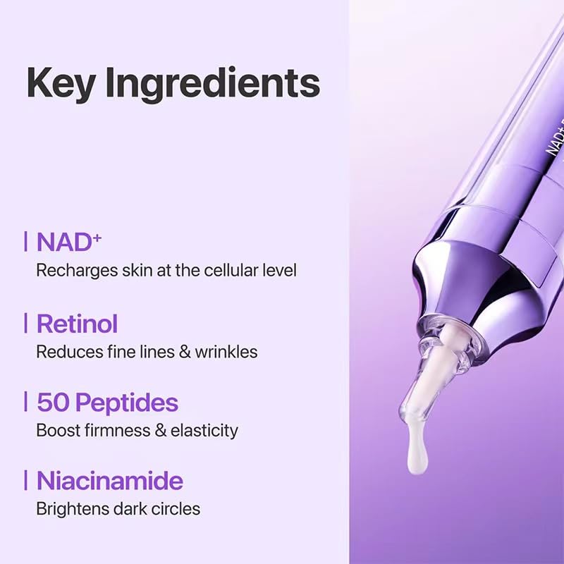 No.9 NAD+ Retinol & Vitamin C Eye Cream - Anti-Aging Care for Fine Lines, Dark Circles & Puffiness, Peptide-Infused Formula, 10ml (Purple)