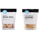 Amazon Brand Happy Belly Deluxe Mixed Nuts (44 Ounce) and Fancy Whole Cashews (2.75 Pound)