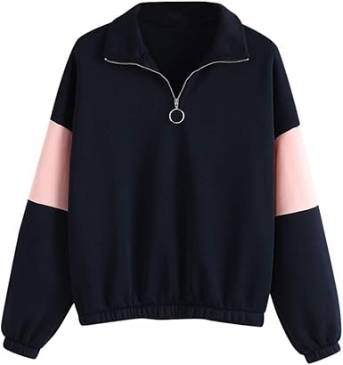 loose color block half zip sweatshirt