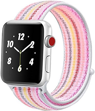 Winmy Sport Loop Band Compatible with Apple Watch Bands 40mm 38mm, Lightweight Breathable Woven Nylon Replacement Strap for iWatch Series 4 3 2 1 - Pink Rainbow Stripe
