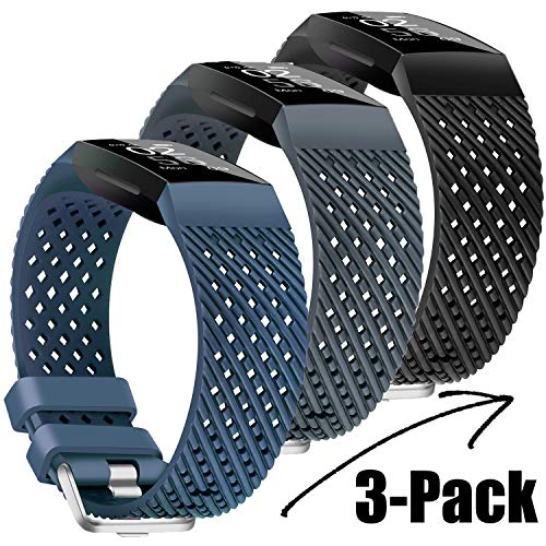 WISHTA Fitness Bands Compatible with Fitbit Charge 3 & Charge 3 SE, Waterproof Replacement Strap for Women Men, Multi-Colors Bands 3 Pack (Navy & Slate & Black, Small)
