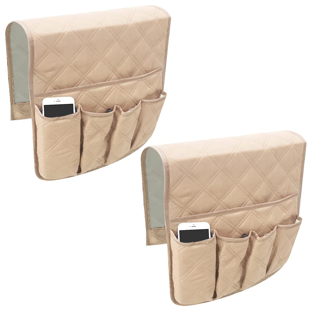 BEISIJIA Sofa Armrest Organiser Hanging Caddy Storage Bag Couch Chair TV Remote Control Holder Armchairs Couch Organiser for Cellphone Book Magazines Glasses Drinker Snacks, Space Saver (Beige+Beige)