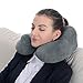 JUROGAN Travel Pillow Inflatable Velvet Neck Support for Machine Washable Grey