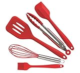 Premium Quality Silicone Kitchen Utensil Set Of 5 - Heat Resistant,Hygienic,Non Stick & Durable- Perfect For Cooking Or Baking Gift Set (5, Cherry Red)