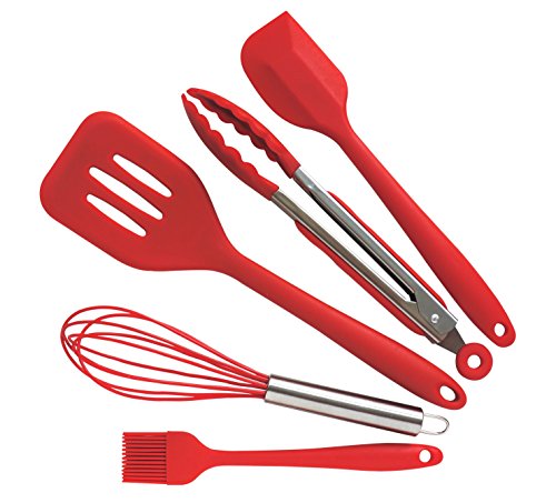 Premium Quality Silicone Kitchen Utensil Set Of 5 - Heat Resistant,Hygienic,Non Stick & Durable- Perfect For Cooking Or Baking Gift Set (5, Cherry Red)