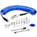 FYPower 1/4 inch x 25 ft Recoil Poly Air Hose Kit, 20 Pieces Air Compressor Accessories Set, 1/4" NPT Quick Connect Air Fittings, Blow Gun, Chuck, Safety and Tapered Nozzles, Couplings