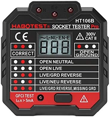 Widewing HABOTEST Electric Socket Tester Ground Voltage Test Digital Plug In Electric Fault Checker with LCD Display