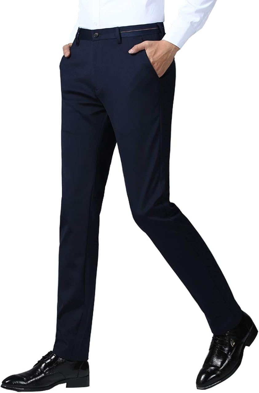 Daycloth スラックス メンズ ビジネス スリム ストレッチ ビジネス フォーマル 光沢 美脚 通勤 ロングパンツ ストレート 仕事着 オールシーズン (ネイビーブルー, 33)