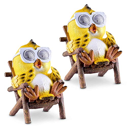 Owl Solar Garden Decorations Figurine | Outdoor LED Decor Figure | Light Up Decorative Statue Accents for Yard, Patio, Lawn, or Deck | Weather Resistant | Great Housewarming Gift Idea (Yellow, 2 Pack)