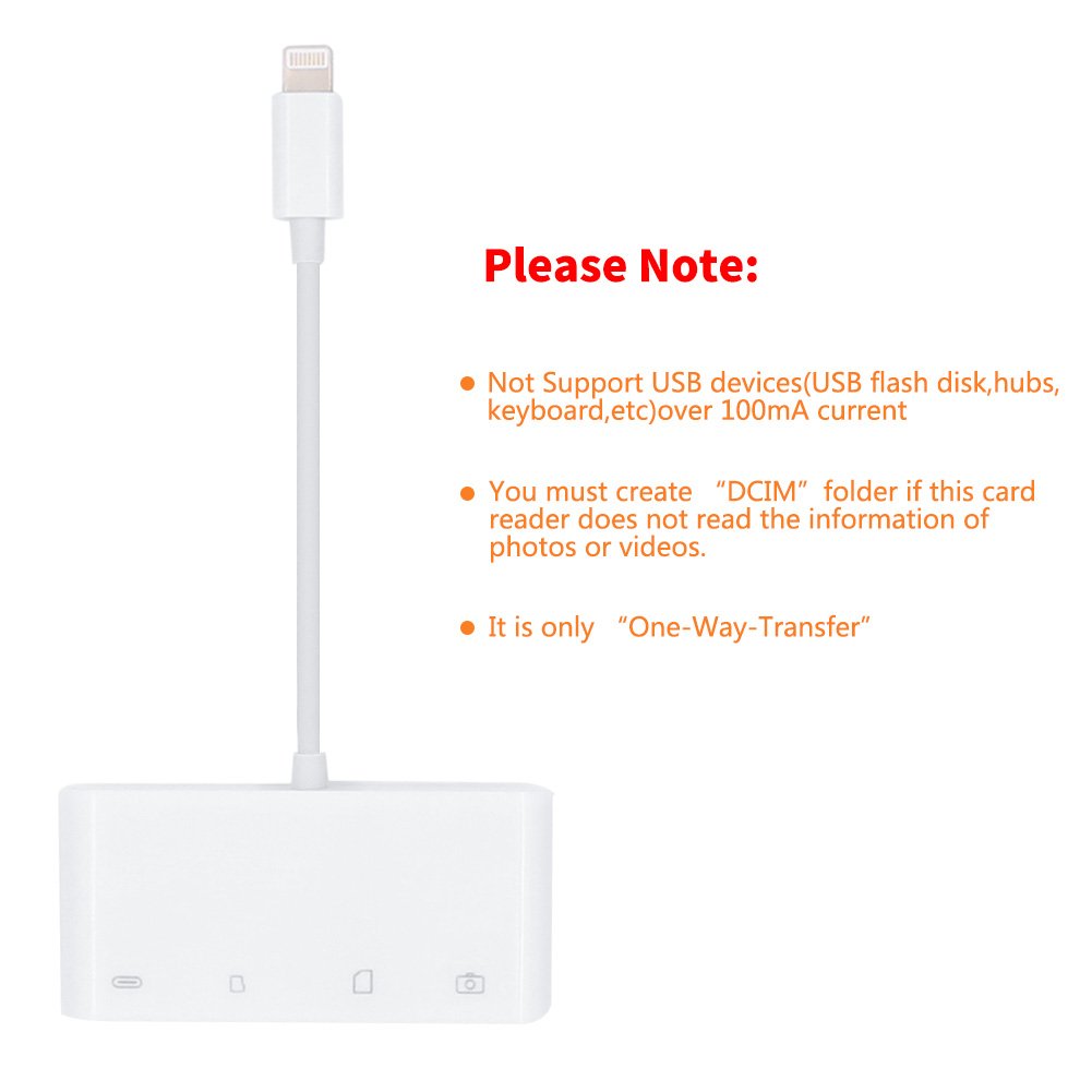 4 in 1 SD Card Reader,High Speed SD/TF Card Reader with USB 2.0 OTG Interface Adapter Cable for iPhone & iPad & Camera Viewer