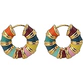Unurgoonit Colorful Enamel Hoop Earrings Gold Plated Round Chunky Earrings for Women, Multicolor Statement Hoops Jewelry Gift