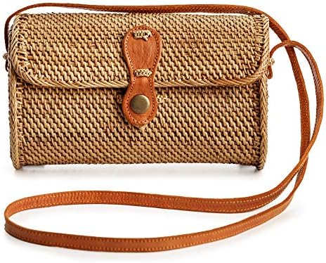 Rattan Bags for Women - Handmade Wicker Woven Purse Handbag Circle Boho Bag Bali