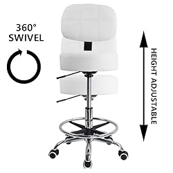 KKTONER Swivel Round Rolling Stool PU Leather with