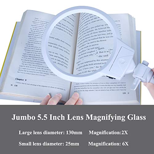 Large Hands Free Magnifying Glass, Desktop Reading Magnifier with LED