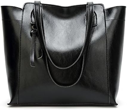 BECLINA Classic Stylish Oil Waxed Faux Leather Tote Handbag for Women