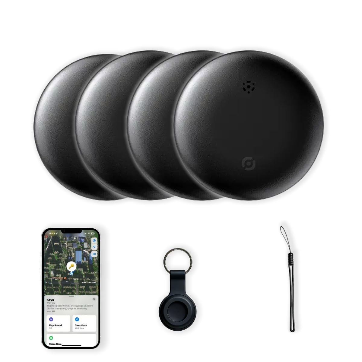 Air Tracker Tags (4-Pack) |Smart Tracker Works with Apple Find My App (iOS Only), Versatile Tracker for Keys, Luggage, Satchels, Suitcases, Backpacks & Pets – Replaceable Battery