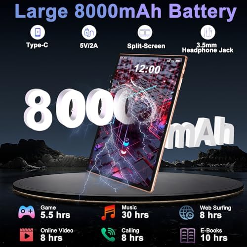 2026 Tablet 10 Pulgadas Android AI, Octa-Core 2.0GHz, 22GB(6GB+16GB)+128GB/TF 1TB, 8000mAh Batería, Widevine L1, GPS, 5G WiFi, Bluetooth5.0, Tablet con Funda, Teclado y Ratón - Dorado