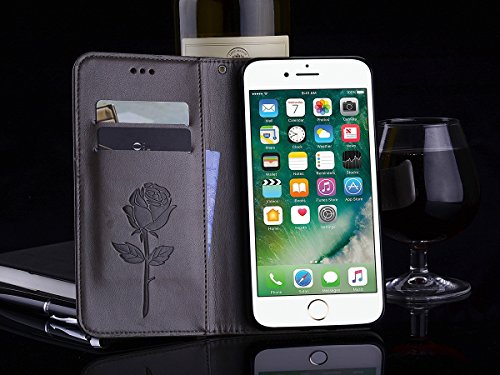 Scheam iPhone 7 Plus iPhone 8 Plus Wallet Leather Case Protective Durable Phone case Shell Folio flip Cell Phone Cover Bag Card Slots,Cash Pocket,Grey