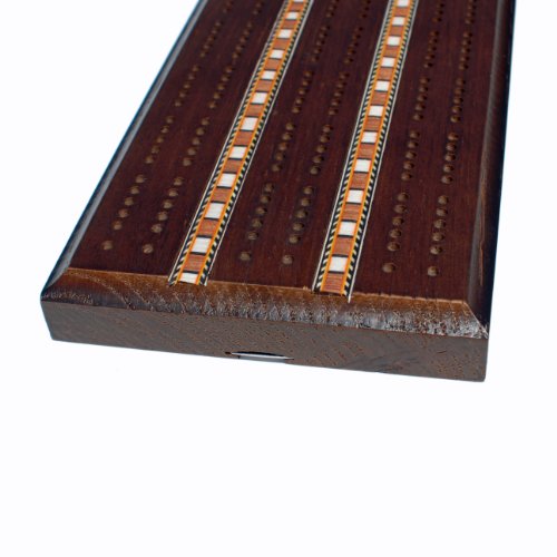 WE Games Classic Cribbage Set - Solid Oak Dark-Stained Wood with Inlay Sprint 3 Track Board with Metal Pegs