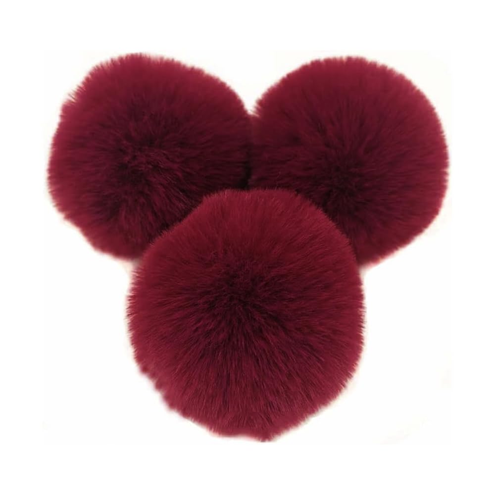 Pack of 10 8 cm Pompoms Faux Fur Rabbit Fur Pompoms, Faux Fur Pom Pom Ball, Plush Balls, Bobbles for DIY Crafts, Hats, Pendants, Decoration, Women, Girls, Bag Pendant, Key Ring, Wine Red