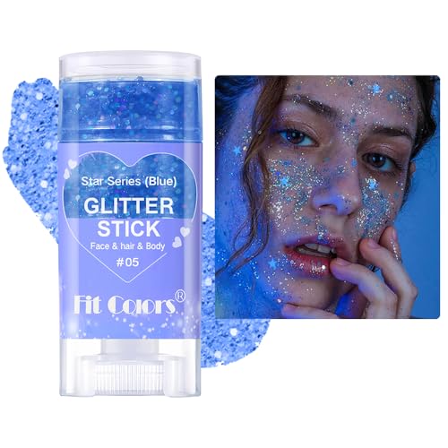 GL-Turelifes Gesicht und Körper Glitter Gel Stick, Karneval Gesicht Make-up, Sparkling Nair Haar Pailletten Gel, Sänger Konzerte Festival Rave Zubehör (#05 Blue)