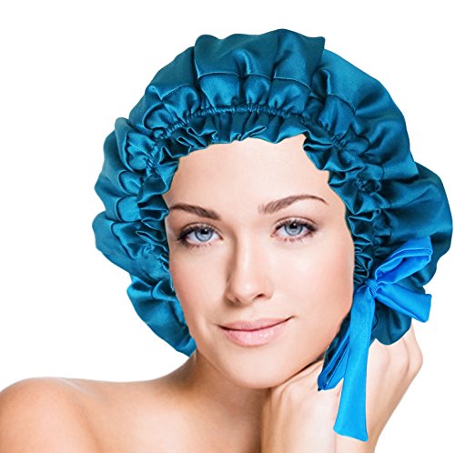 Handcrafted In USA Double Layers Silk Cap Blue Teal Adjustable