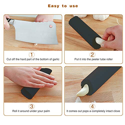 Garlic Press, 2 in 1 Garlic Mince and Garlic Slice with Garlic Cleaner Brush and Silicone Tube Peeler Set- Aluminum Alloy Garlic Crusher and Slicer- Durable and Easy to Clean
