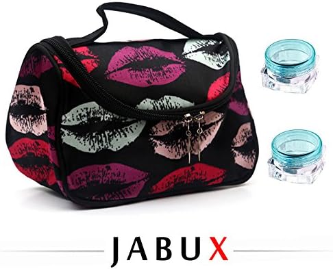 JABUX Double Layer Cosmetic Bag Black with Pink Dot Travel Toiletry Cosmetic Makeup Bag Organizer With Mirror(Free 3 gram Cosmetic Sample Containe 2 Pieces) (Style 6)