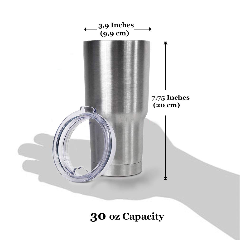 30oz Stainless Steel Travel Tumbler by Vila - BPA-free, double wall vacuum insulated - Tight transparent lid prevents spillage - Shatterproof, rustproof - Keeps Hot Drinks Hot and Cold Drinks Cold