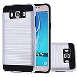 J7 Case, CASEPLAY [Metal Brushed Texture] Impact Resistant Heavy Duty Hybrid Dual Layer Full-Body Shockproof Protective Cover Skin Shell For Samsung Galaxy J7 (2016) (Silver)