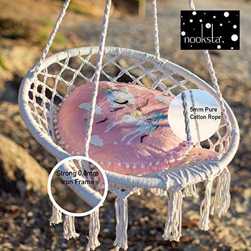 Nooksta Hammock Chair Macrame Swing Included Cushion & Hanging kit for Indoor/Outdoor, Hammock Stand. Room Decor Hanging Chairs Tree Swing, Girls, Kids, Teen Bedroom. Unicorn + LED Lights - Thumbnail 2
