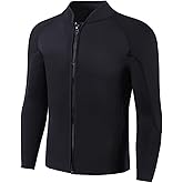 INTBOSS Wetsuit Top Men,2mm Mens Wetsuit Top 3mm Long Sleeve Wetsuit Jacket Men Front Zip Warm Wets Suit Jackets for Men Stretch Mens Wetsuit Top