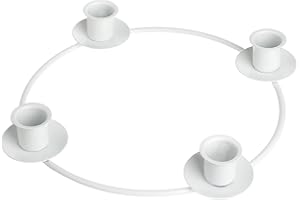 Chengu 1 Pcs Christmas Advent Candle Holder Xmas Metal Advent Wreath Candle Holder Metal Taper 4 Candles Stand for Table Wreath Candelabra Holiday Decor (White)