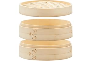 12 Inch Bamboo Steamer Basket – Large 2 Tier Dumpling Cooker for Dim Sum, Bao Buns & Vegetables, Natural Bamboo for Family Co