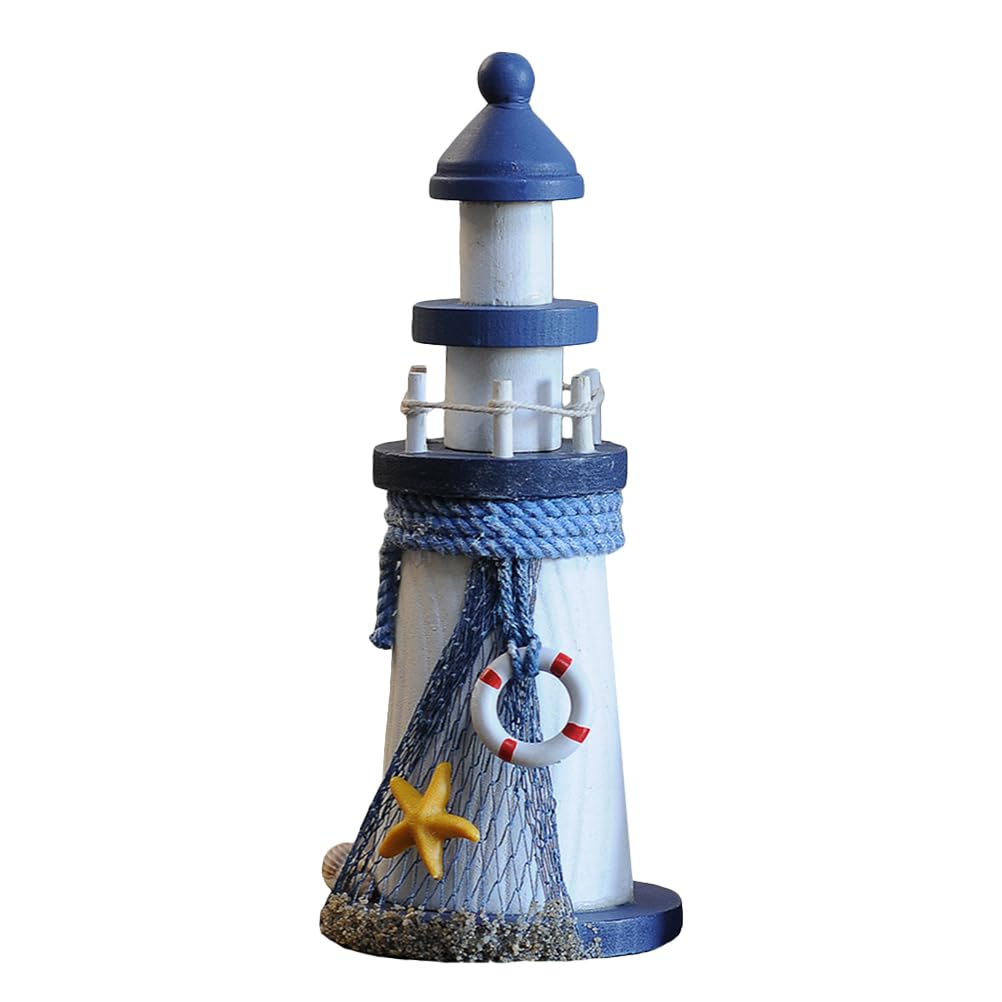 Ciieeo Wooden Lighthouse Ornaments - 19Cm Nautical Decor for Home Kids Room or Office Beautifully Crafted Marine Style