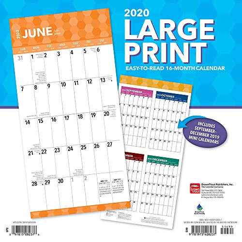 Large Print 2020 12 x 12 Inch Monthly Square Wall Calendar, Easy to See with Large Font
