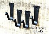 Wrought Iron Hooks For Hanging -Set of 4- Black Hand Forged Wrought Iron Hooks Cup Hooks