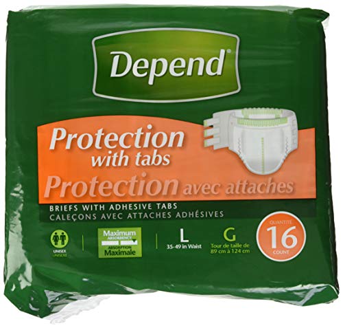 Depend Incontinence Protection with Tabs, Maximum Absorbency, Large, 16 Count (Pack of 3)