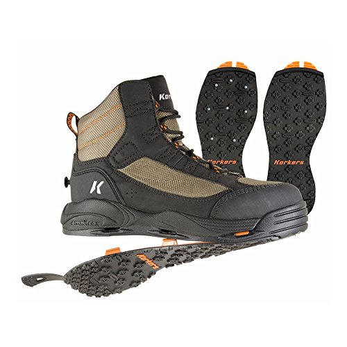 Korkers Greenback Wading Boot with Kling-On & Studded Kling-On Soles, Dried Herb/Black&nbsp;, Size 13