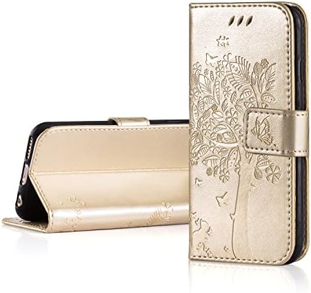 zoeview Leather Case for iPhone 6S,iPhone 6 Flip case Premium Soft Wallet Case with [ Kickstand ] [Card Slots] [Magnetic Closure] Notebook Cover Case for iPhone 6/6S, Gold