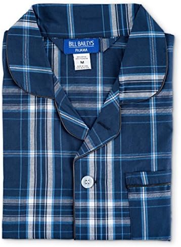 Bill Baileys Men's Long Woven Pajamas Set Button Front Down Long Sleeve Pajama