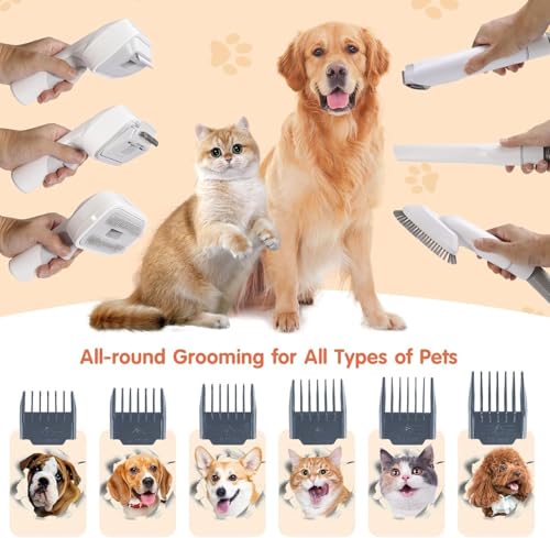 SKY-TOUCH Pet Grooming Kit and Hair Vacuum, 12 in 1 Shedding Grooming Kit, Vacuum Suction 99%, 2L Large Capacity Low Noise Hair Remover Supplies for Dogs & Cats, Professional Grooming Shedding Tools