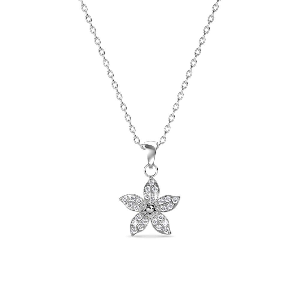 Nagel Jewellery Set of Pendant and Stud Earrings Sparkling Fower – Blossom | 925 Sterling Silver | Gold-Plated with 18K White Gold | With Sparkling Zirconia Stones | Chain 40 + 5 cm