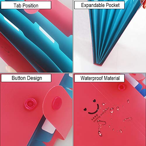 6 Pack Expanding File Folder 5 Pocket with 168pcs File Folder Labels, Plastic Organizer A4 Letter Size Expandable File Folder for School