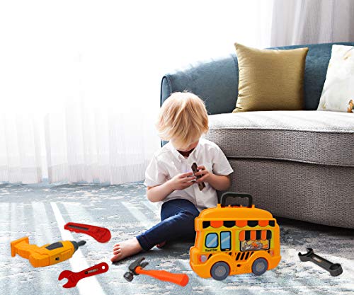 Smart Novelty Toy Tool Set for Kids and Toddlers Pretend Play Toy Tools for Boys and Girls - Awesome 25 Piece Kids Tool Box Great Or Birthday Gift in Unique School Bus Shaped Case