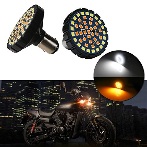 Miniclue 2-Inch White/Amber Switchback 1157 LED Front Turn Signal Light Bulbs For Harley Davidson,Full Can-bus No Hyper Flash No Resistor Required Replacements