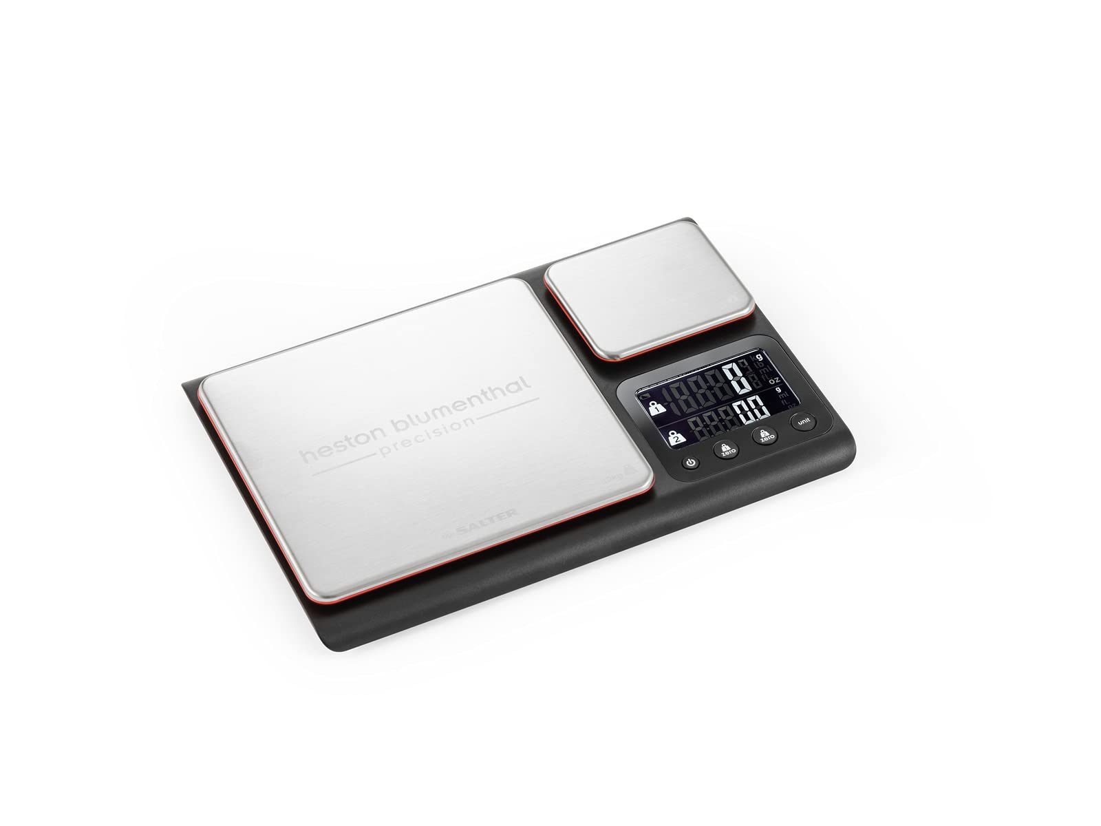 Heston Blumenthal Precision by Salter 1049A HBBKDR Digital Kitchen Scale – Dual Electronic Baking Scale, Large 10kg Platform, Small 200g Precision Platform, Add & Weigh Tare Function, Stainless Steel