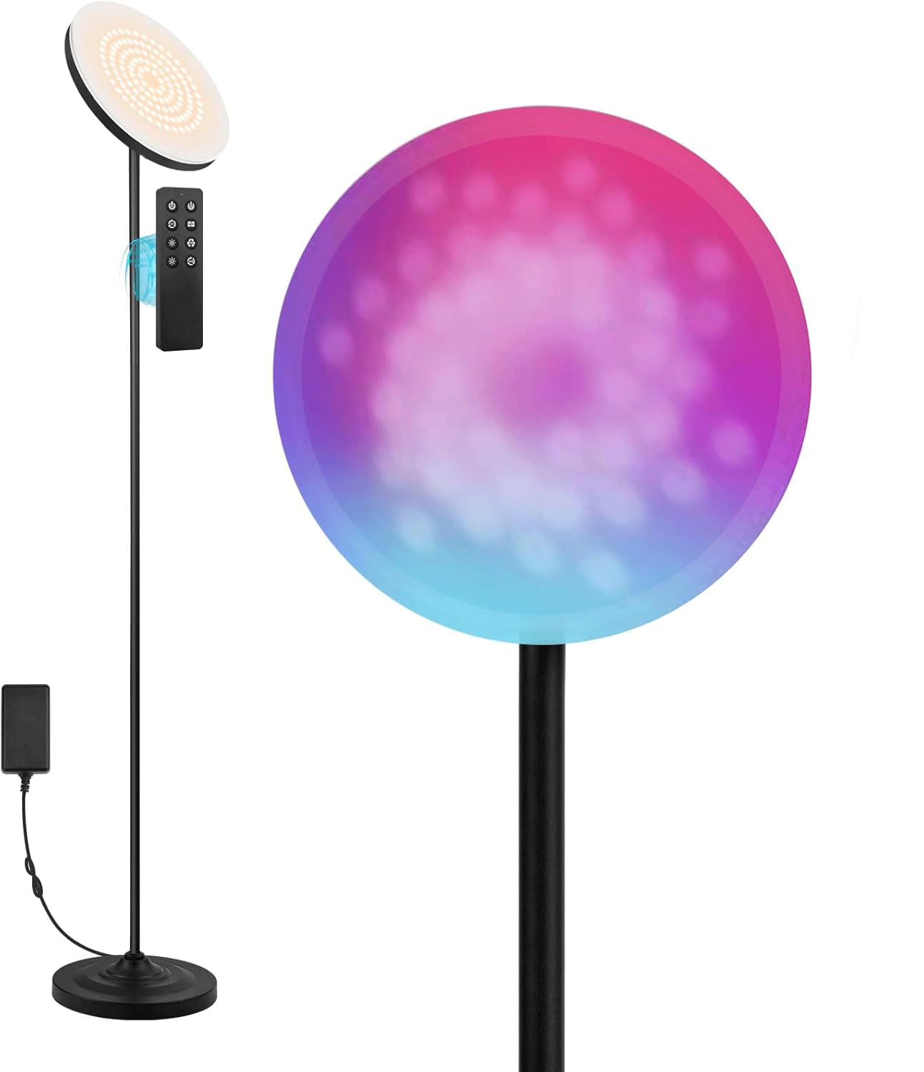 hanaking 30W/2600LM Bright Floor Lamp with Remote Control, RGB Color Changing Torchiere Floor Lamp, Stepless Adjust Color Temperatures and Brightness for Bedroom and Play Room Image